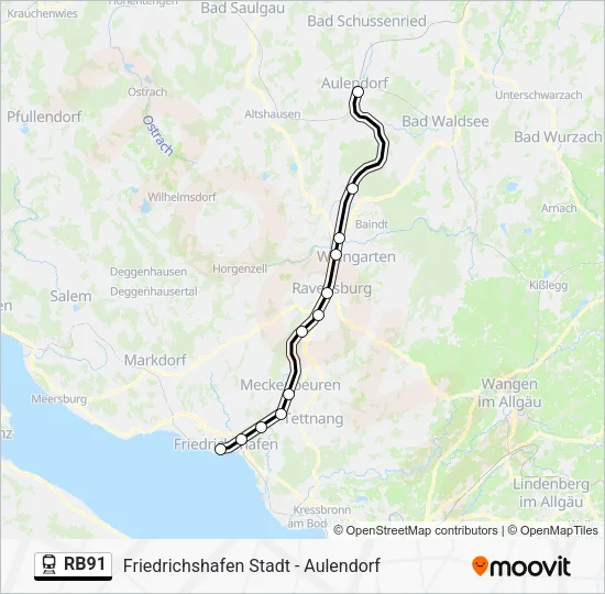 Поезд RB91: карта маршрута