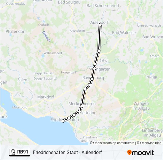 Поезд RB91: карта маршрута