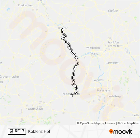 Поезд RE17: карта маршрута
