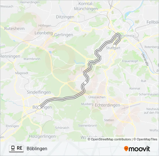 Поезд RE: карта маршрута