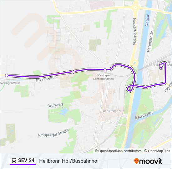 Автобус SEV S4: карта маршрута
