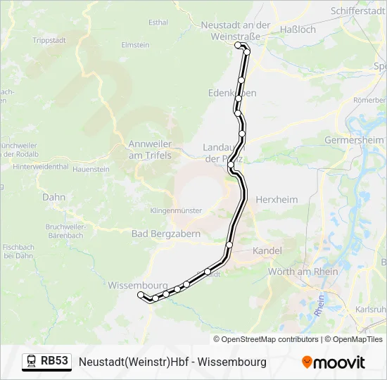 Поезд RB53: карта маршрута