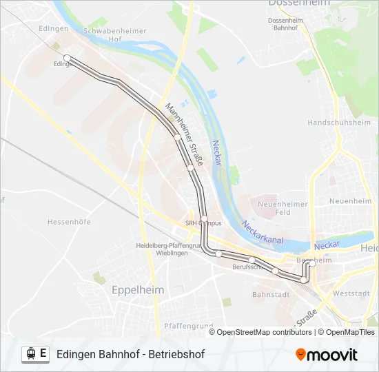 Трамвай E: карта маршрута