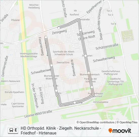 Автобус E: карта маршрута