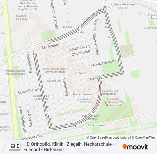 Автобус E: карта маршрута