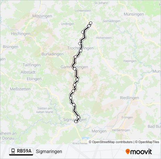 Поезд RB59A: карта маршрута
