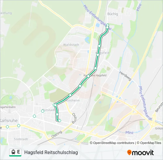 Трамвай E: карта маршрута