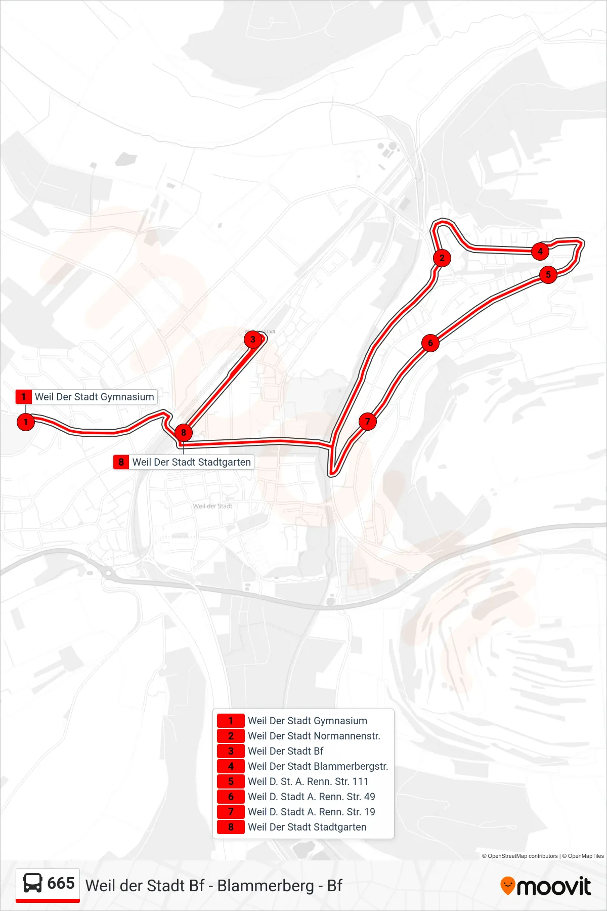 Linie 665 (Bus) Richtung Weil Der Stadt Bf: Route und Haltestellen auf der Karte