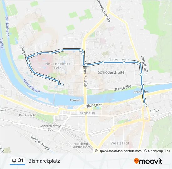 Трамвай 31: карта маршрута