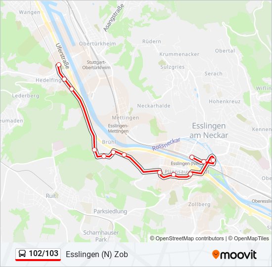 Buslinie 102/103 Karte