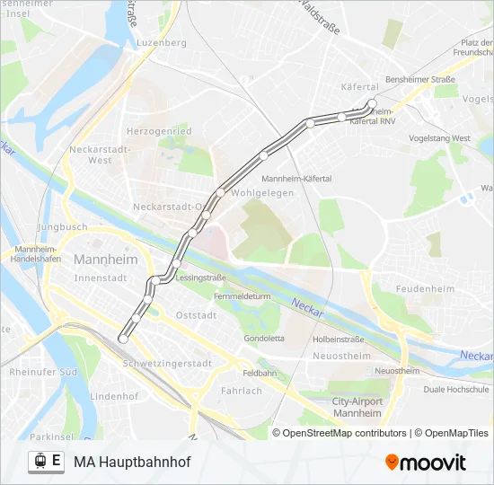 Трамвай E: карта маршрута