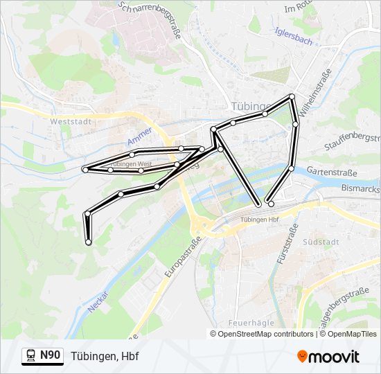 Bahnlinie N90 Karte