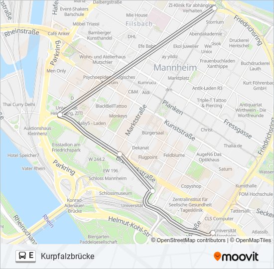 Автобус E: карта маршрута
