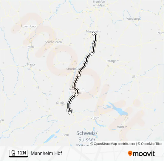 Поезд 12N: карта маршрута