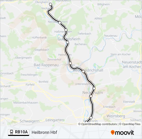 Поезд RB10A: карта маршрута