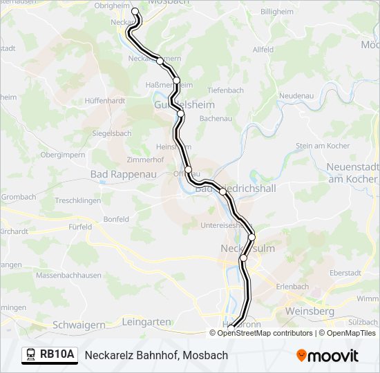 Поезд RB10A: карта маршрута