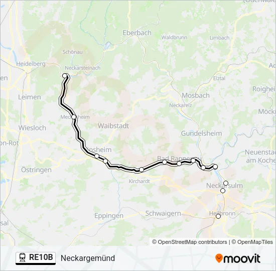 Поезд RE10B: карта маршрута