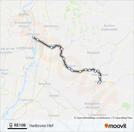 Поезд RE10B: карта маршрута