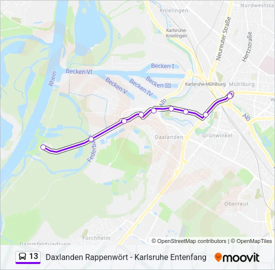 Автобус 13: карта маршрута