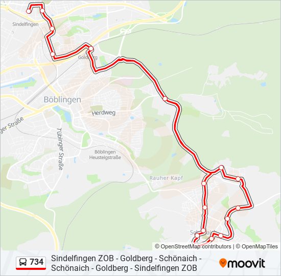 734 bus Line Map