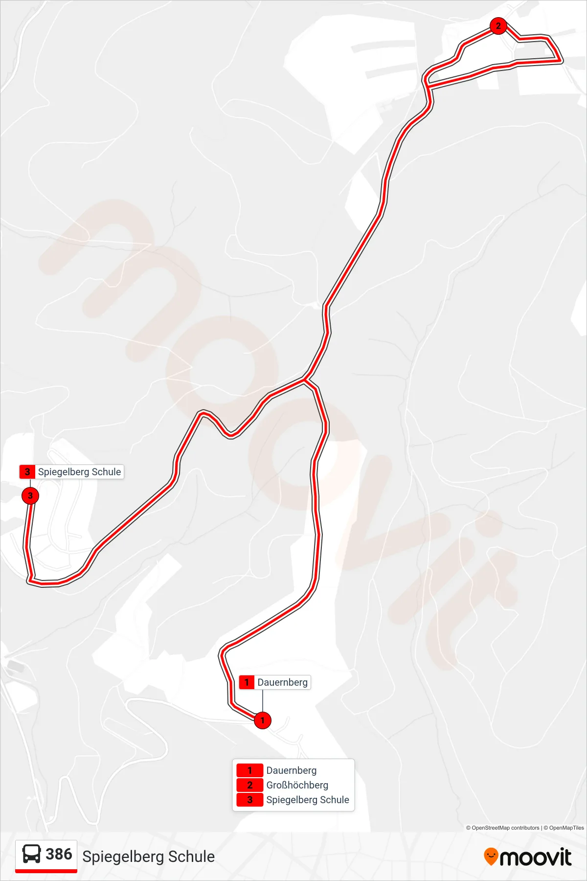Linie 386 (Bus) Richtung Spiegelberg Schule: Route und Haltestellen auf der Karte