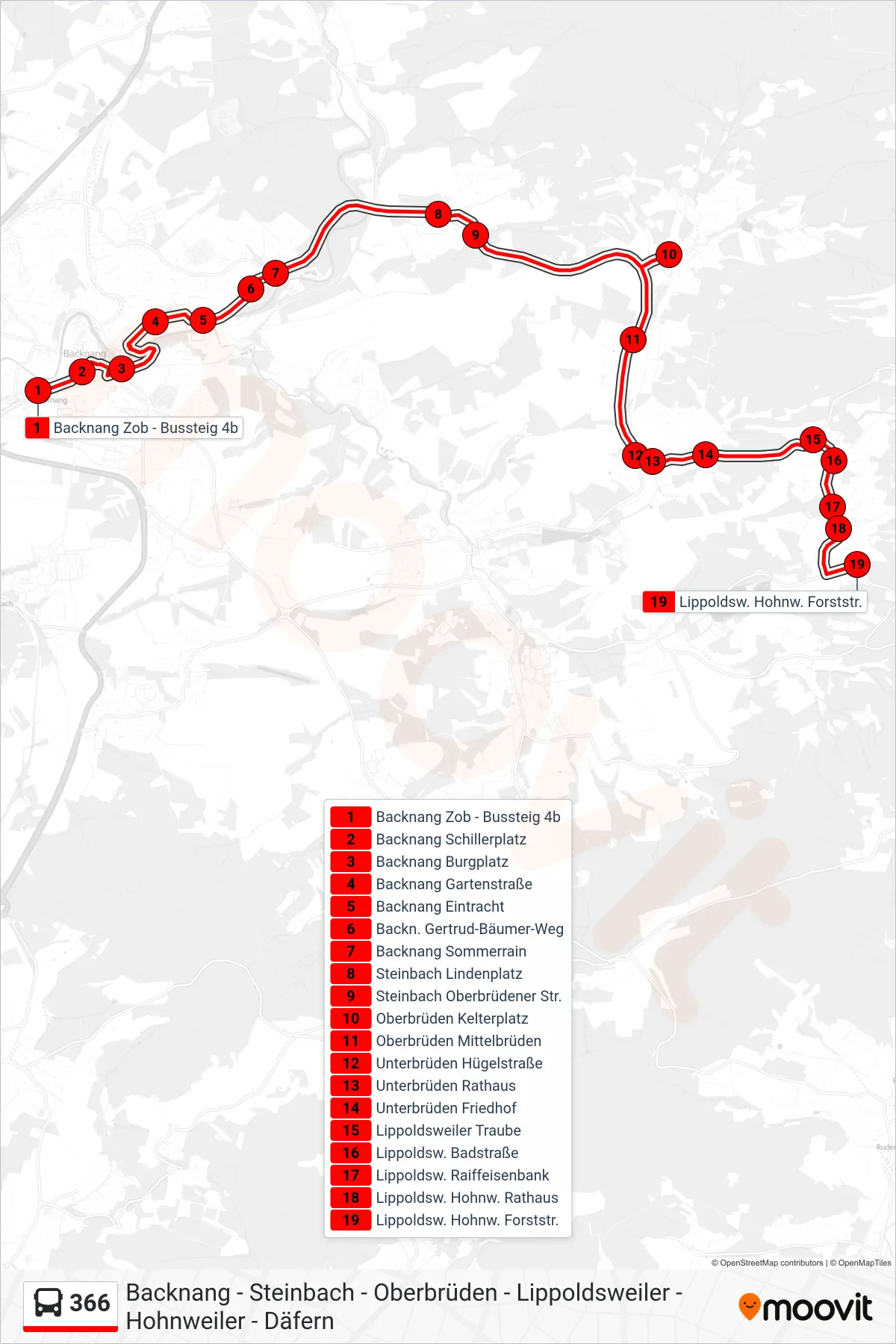 Linie 366 (Bus) Richtung Lippoldsw. Hohnw. Forststr.: Route und Haltestellen auf der Karte
