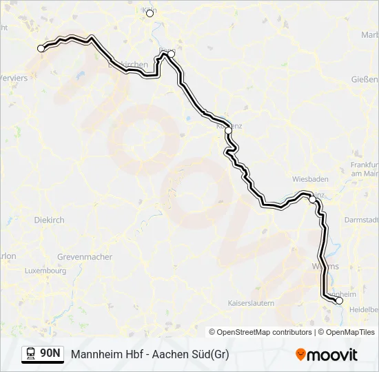 Поезд 90N: карта маршрута