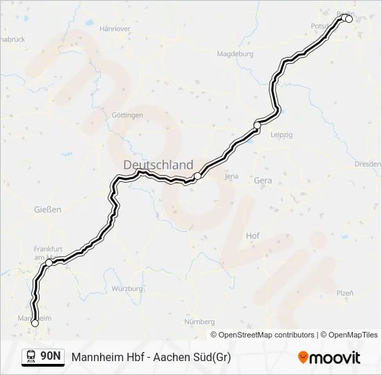 Поезд 90N: карта маршрута