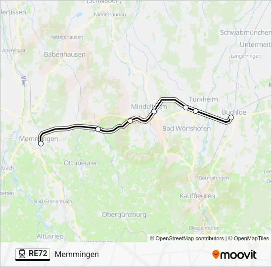 Поезд RE72: карта маршрута