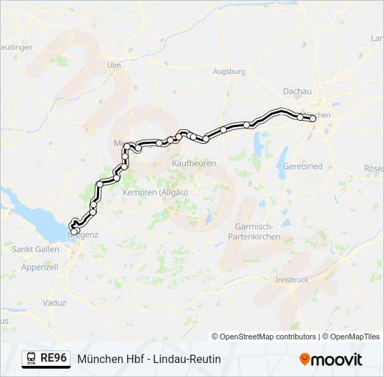 Поезд RE96: карта маршрута