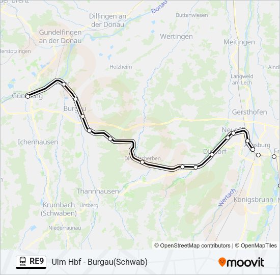 Поезд RE9: карта маршрута