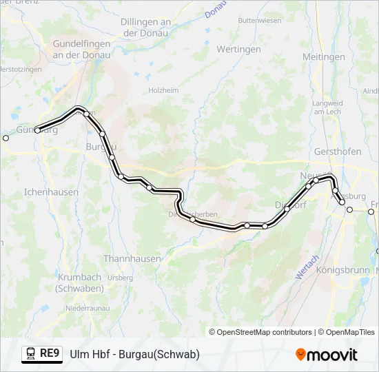 Поезд RE9: карта маршрута