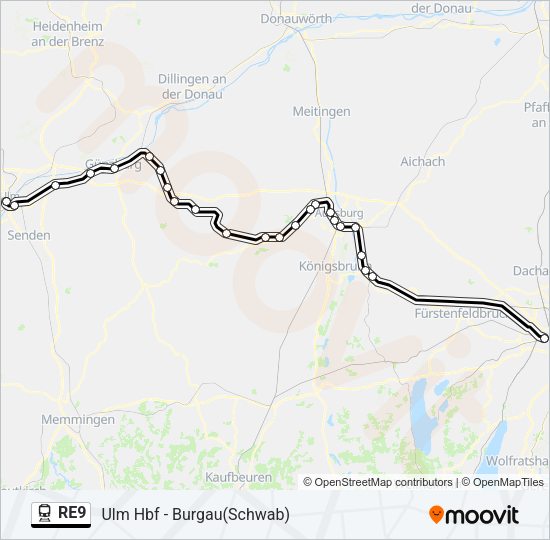 Поезд RE9: карта маршрута