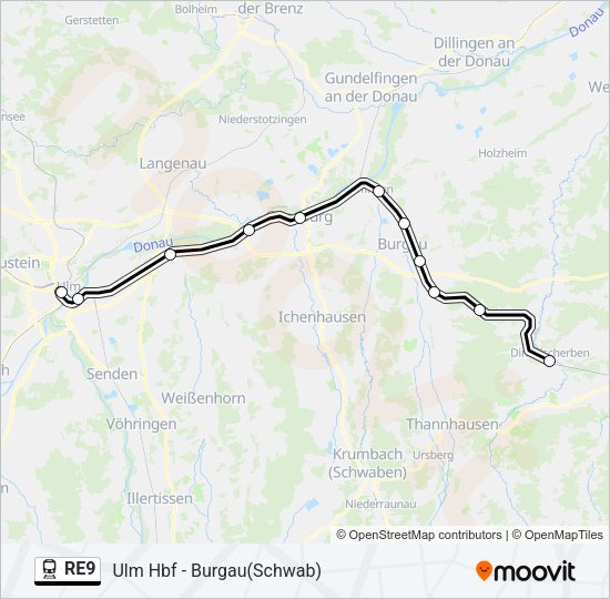 Поезд RE9: карта маршрута