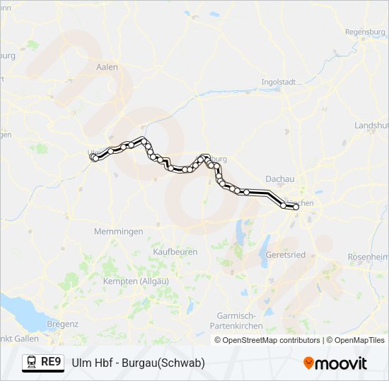 Поезд RE9: карта маршрута
