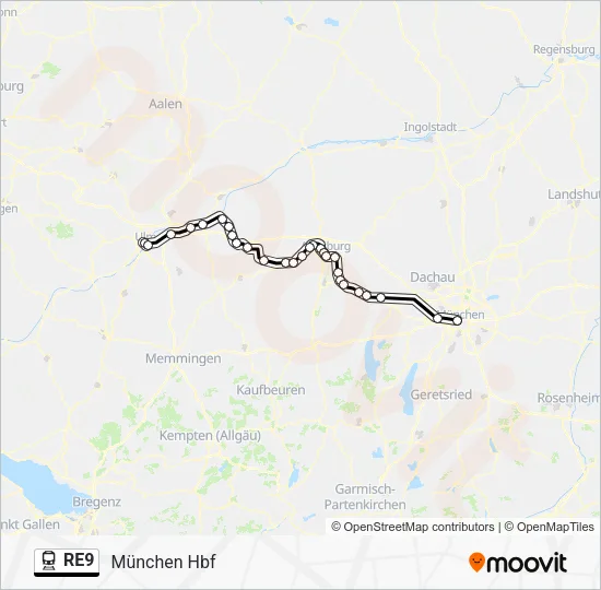 Поезд RE9: карта маршрута