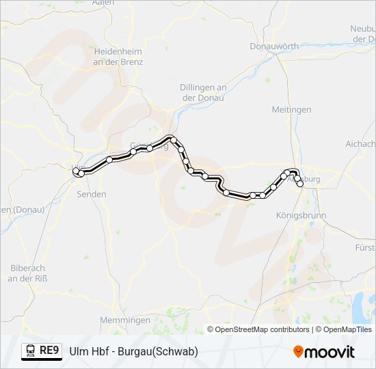 Поезд RE9: карта маршрута