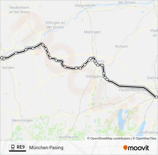 Поезд RE9: карта маршрута