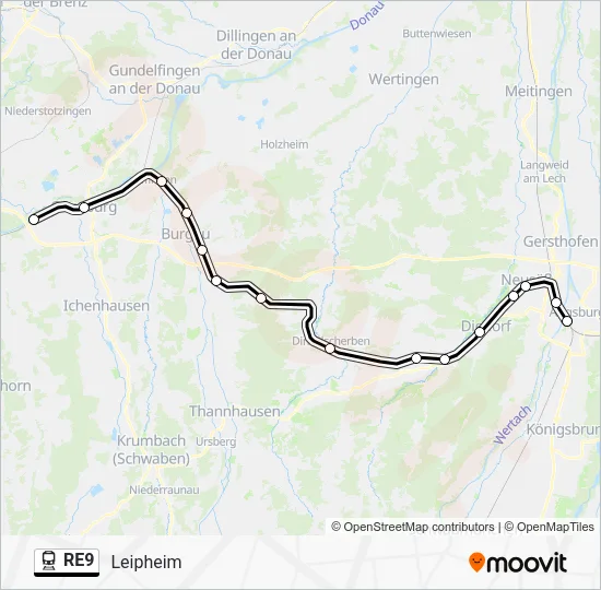 Поезд RE9: карта маршрута