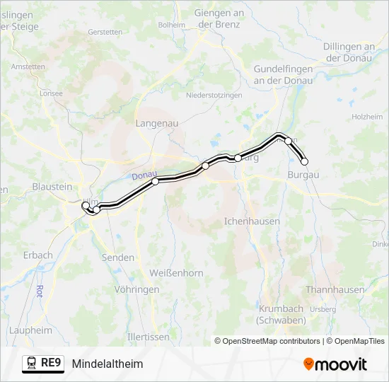 Поезд RE9: карта маршрута