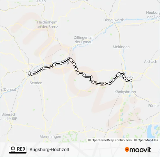 Поезд RE9: карта маршрута