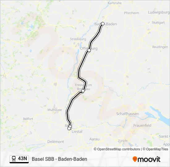 Поезд 43N: карта маршрута