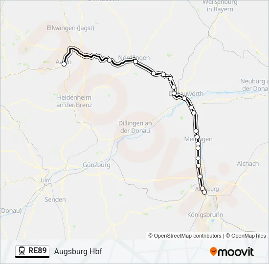 Поезд RE89: карта маршрута