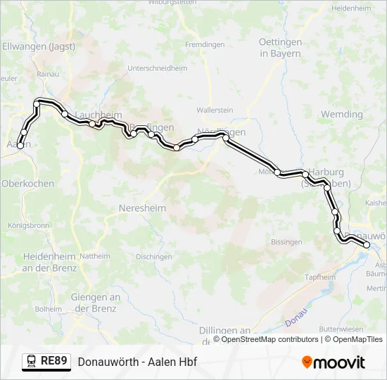 Поезд RE89: карта маршрута