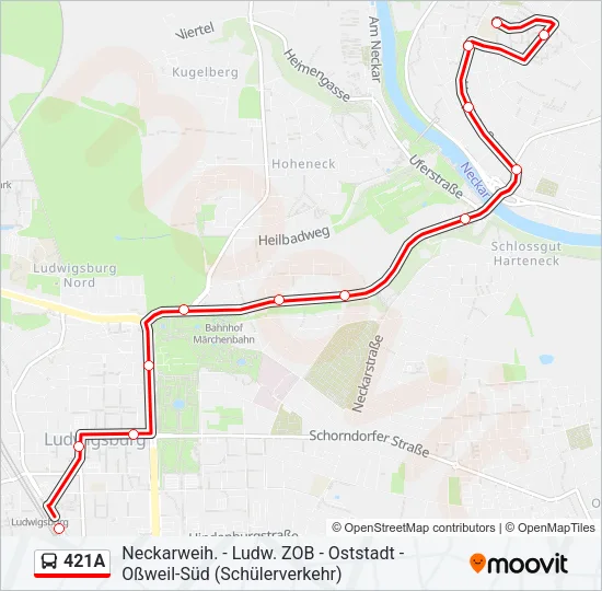 421A Bus Line Map