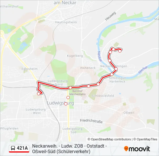 421A Bus Line Map