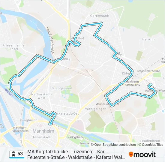 Трамвай 53: карта маршрута