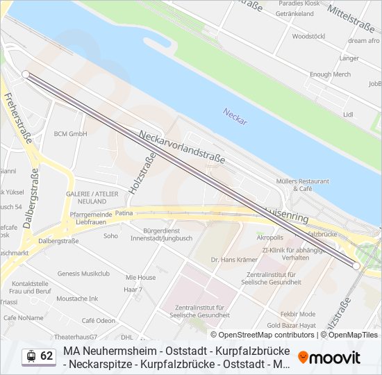 Трамвай 62: карта маршрута