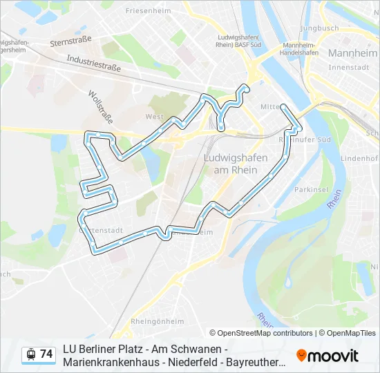Трамвай 74: карта маршрута