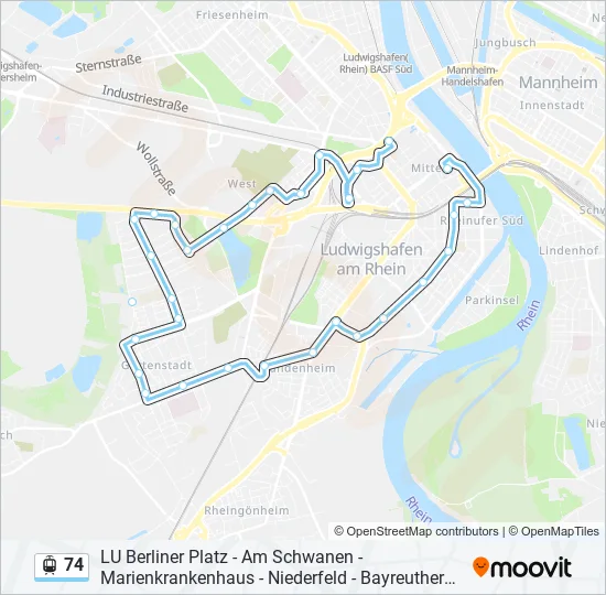 Трамвай 74: карта маршрута